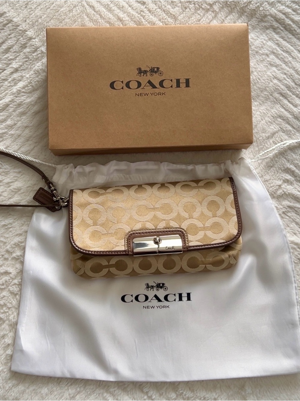 Coach Kristin Opt tan and Brown Signature Canvas Wristlet